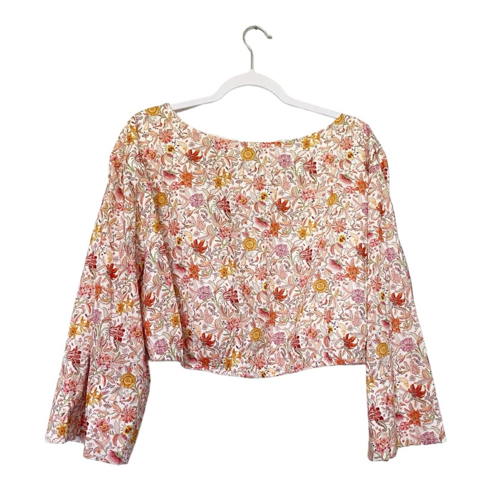 J. Crew Liberty of London Garden Life Floral Crop Top Boho Bell Sleeve Sz XL - Picture 9 of 10